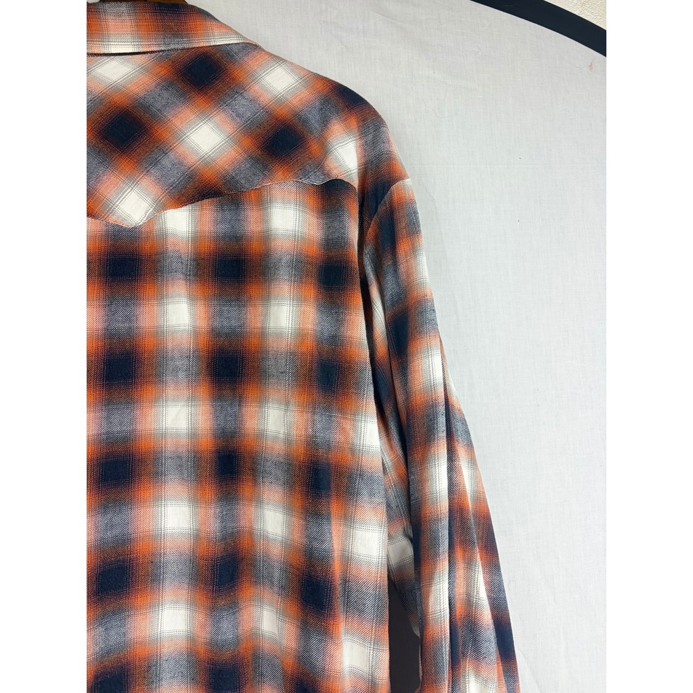 Plains Western Wear Mens 3X Pearl Snap Shirt Orange Navy Plaid Long Sleeve Yoke - Picture 10 of 13